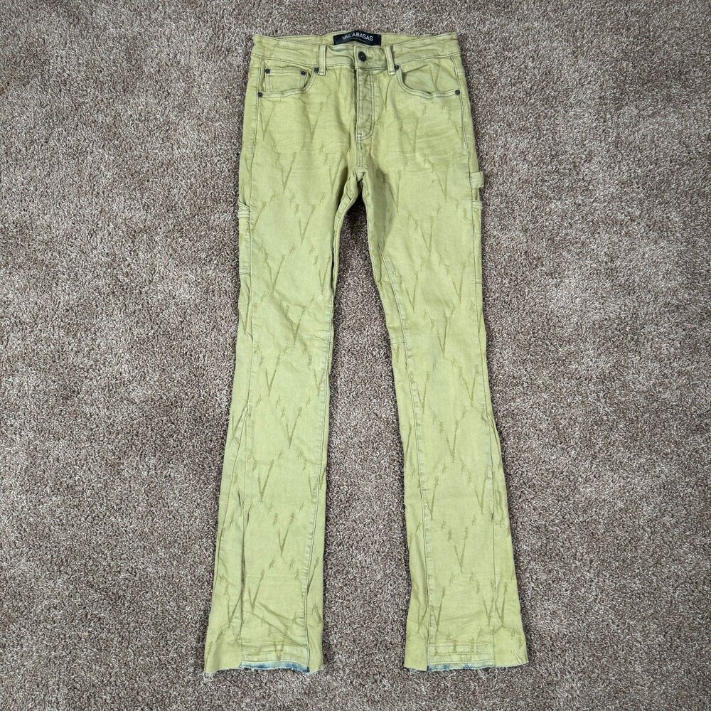 Valabasas Jeans Mens 32x35 Flare Leg Stacked Raw Hem Denim Stretch